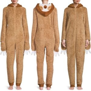 Secret Treasures Cozy Tan Fuzzy Animal Sloth Onesie Pajama/ Halloween Costume